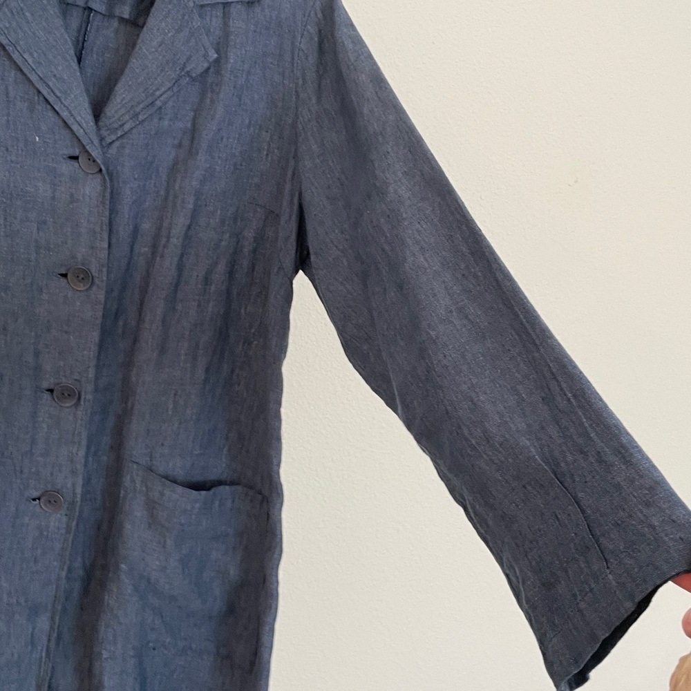 Flax Blue Linen Longline Jacket Patch Pockets - image 5
